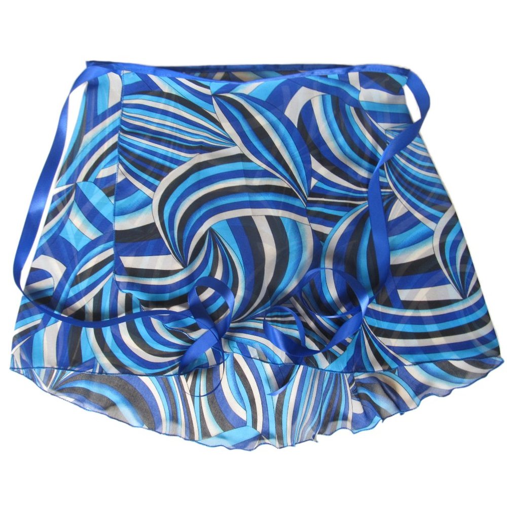 Blue Retro Print Chiffon Wrap Ballet Dance Yoga Skirt Small Medium High Low NWT